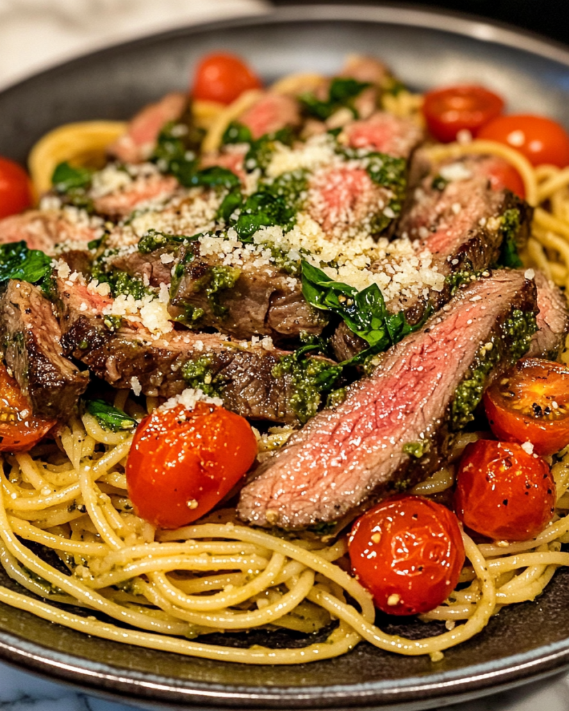 Garlic Pesto Steak Pasta – Quick, Easy & Delicious