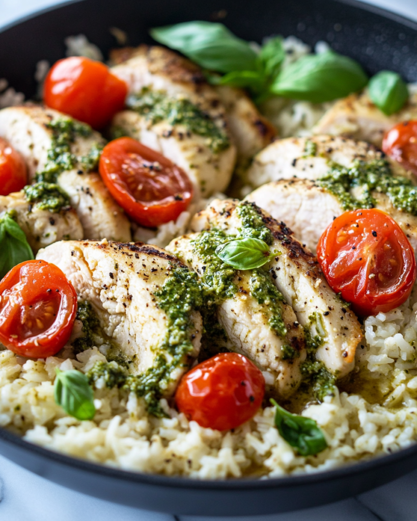 The Best Pesto Chicken Rice Skillet Recipe