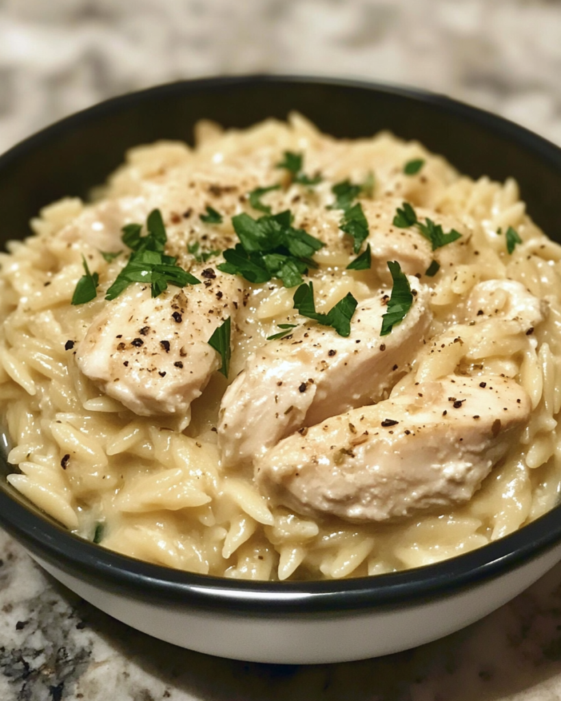 The Best Creamy Garlic Chicken Orzo Recipe