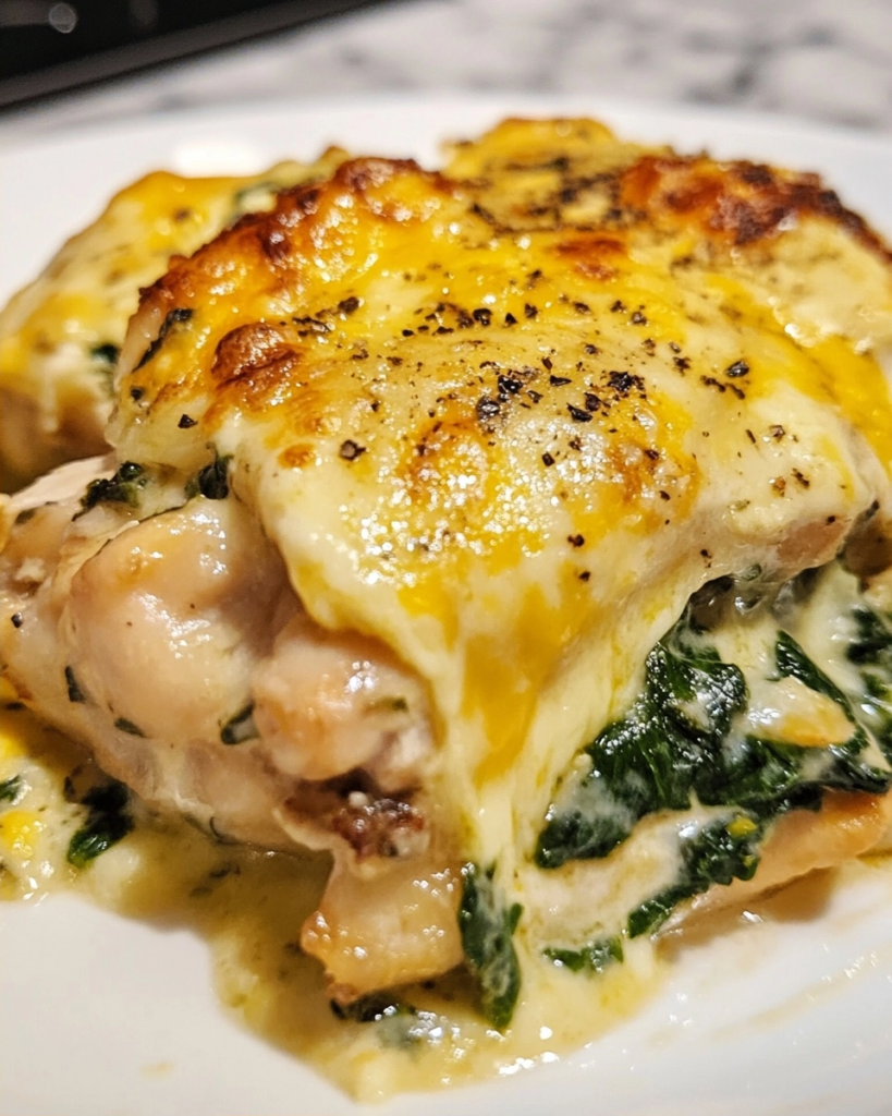 Simple Cheesy Spinach Chicken Thigh Bake You'll Actually Make Again