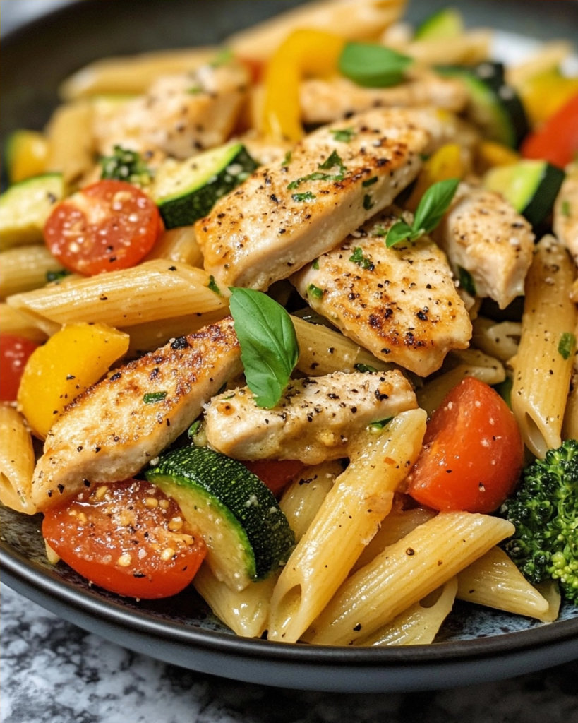 The Easiest Garlic Chicken Pasta Primavera You'll Ever Make