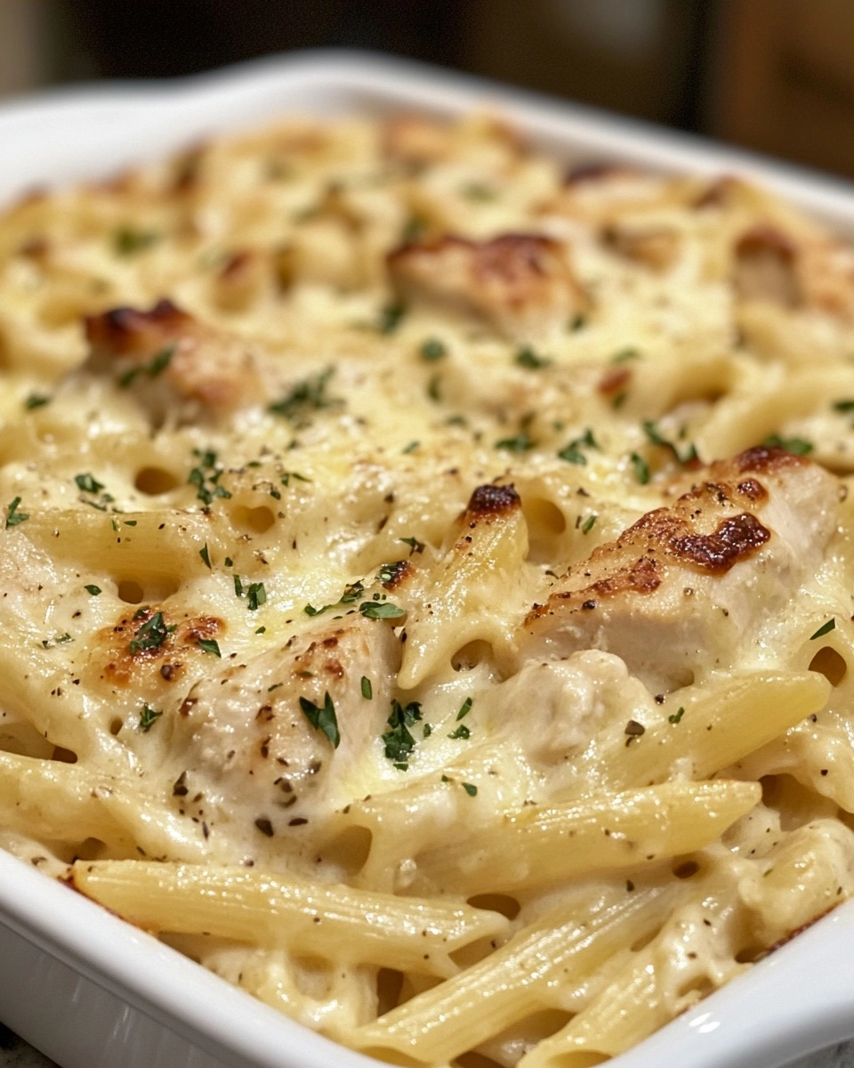 The Easiest Creamy Garlic Chicken Pasta Bake You’ll Ever Make