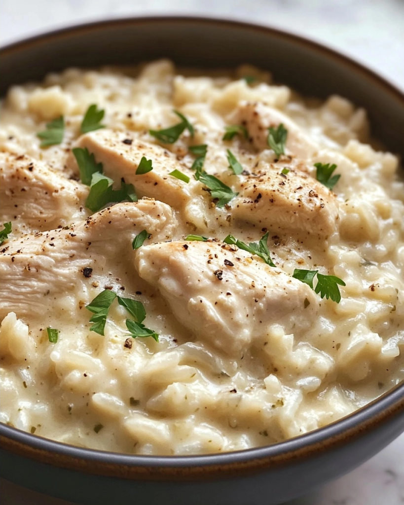 The Easiest Creamy Crockpot Chicken and Rice You'll Ever Make